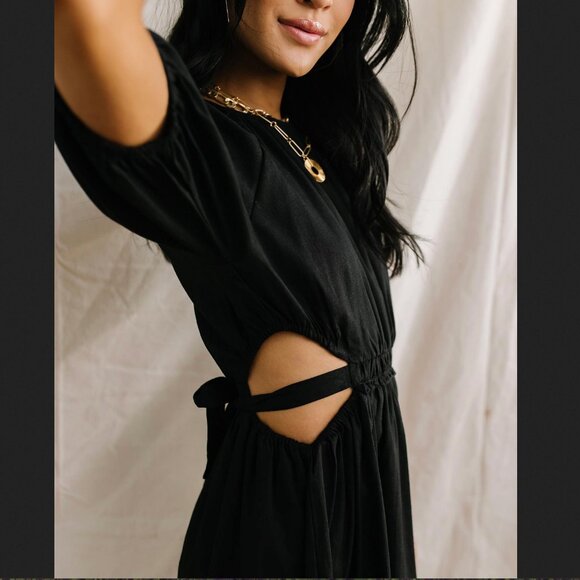 Bohme Black Donna Mini Dress Womens Sz XL Cotton Linen Blend New With Tags - Picture 2 of 12